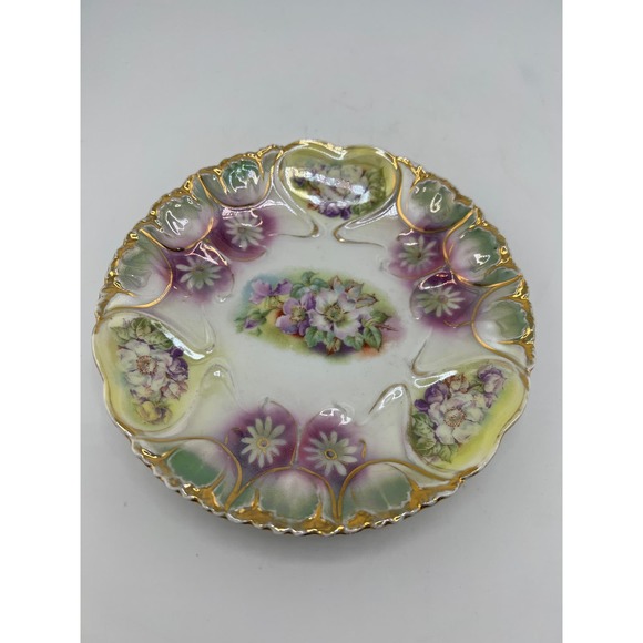 Prussia Floral Plate Unmarked Antique Gold Purple - Picture 1 of 7